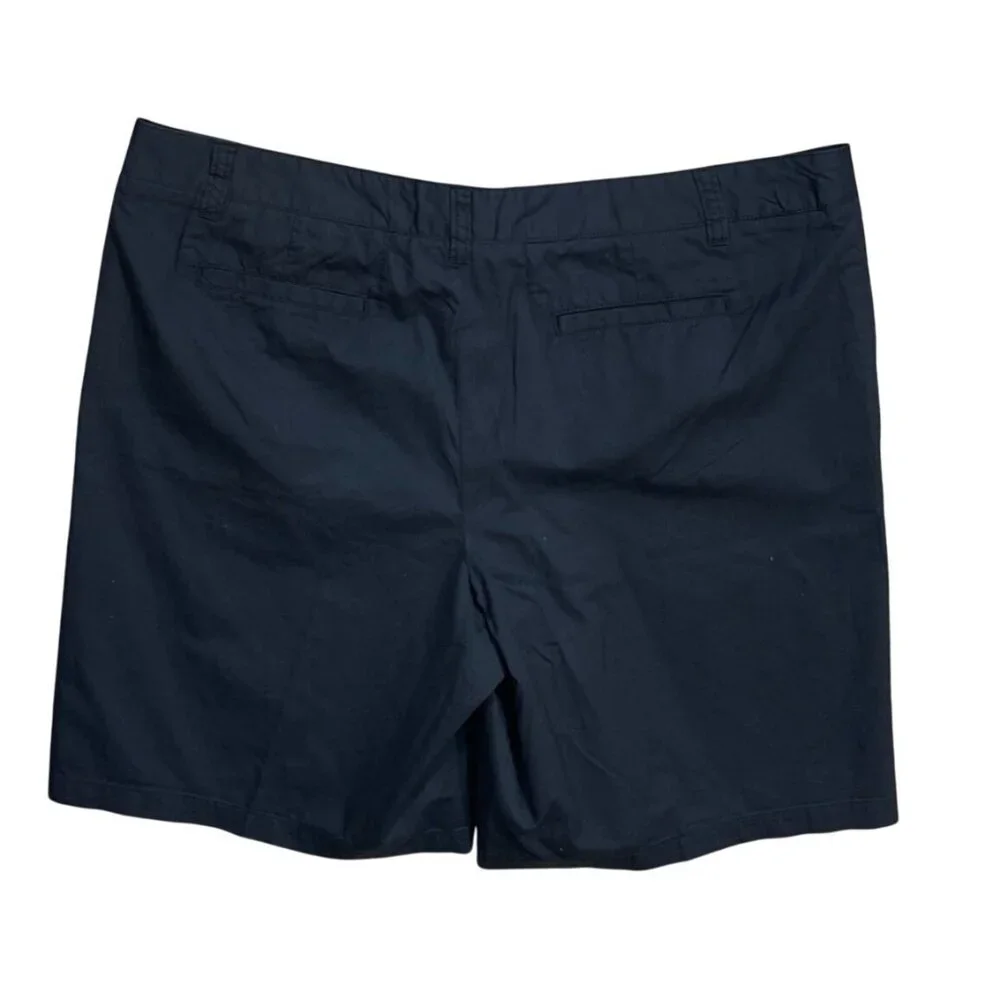 Merona Women's Chino Shorts Blue Black Size 14 Cotton 9" Inseam Flat Front - Picture 2 of 4